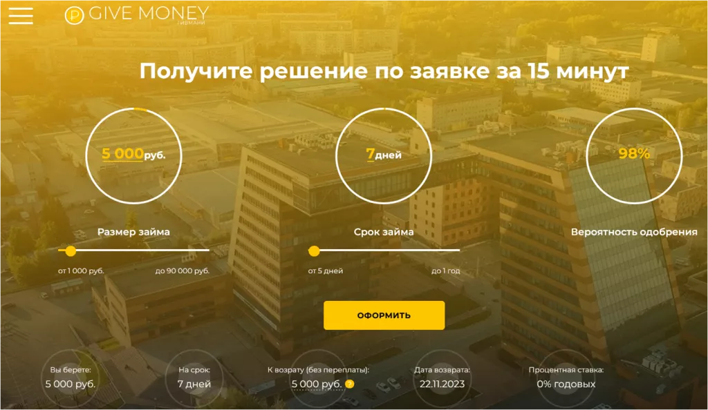 Платный сервис по подбору займов Givmoney