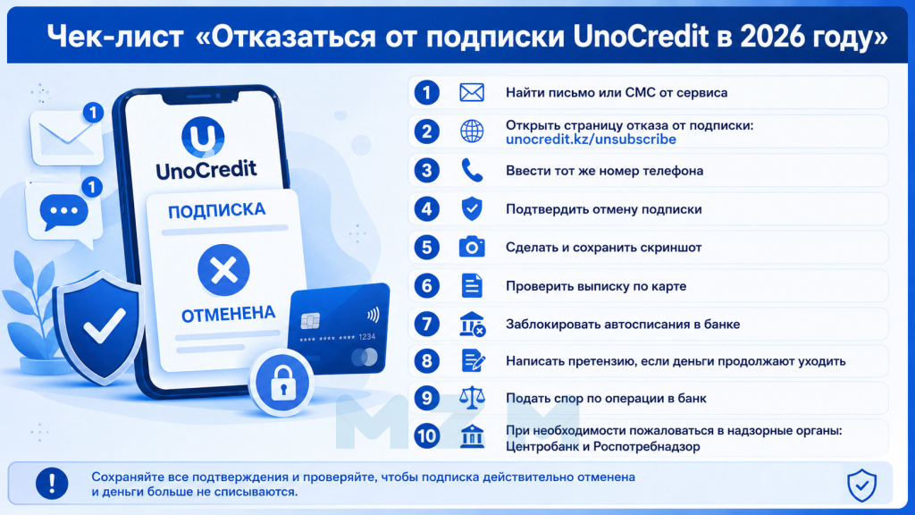 Чек-лист Отказаться от подписки UnoCredit