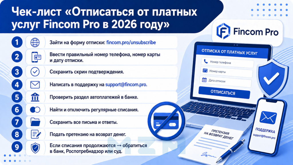Чек-лист Отписаться от платных услуг Fincom Pro