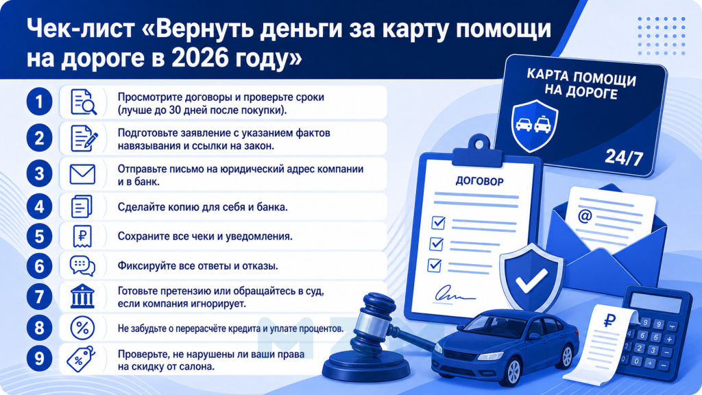 Чек-лист Вернуть деньги за карту помощи на дороге