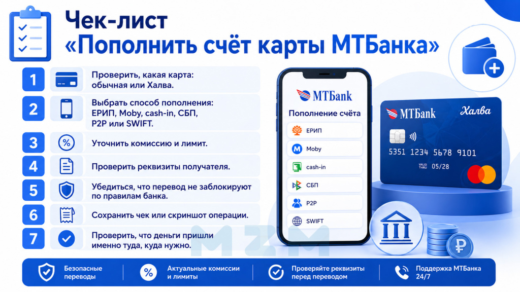 Чек-лист Пополнить счёт карты МТБанка