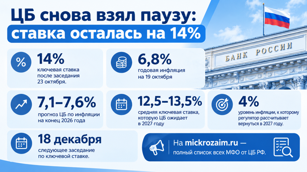 ЦБ снова оставил ключевую ставку на уровне 14%