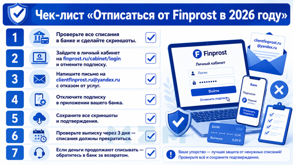 Чек-лист Отписаться от Finprost в 2026 году