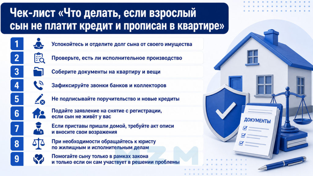 Чек-лист Что делать, если сын не платит кредит и прописан в квартире