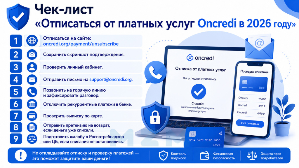 Чек-лист Отписаться от платных услуг Oncredi