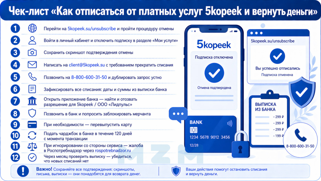 Чек-лист Как отписаться от платных услуг 5kopeek