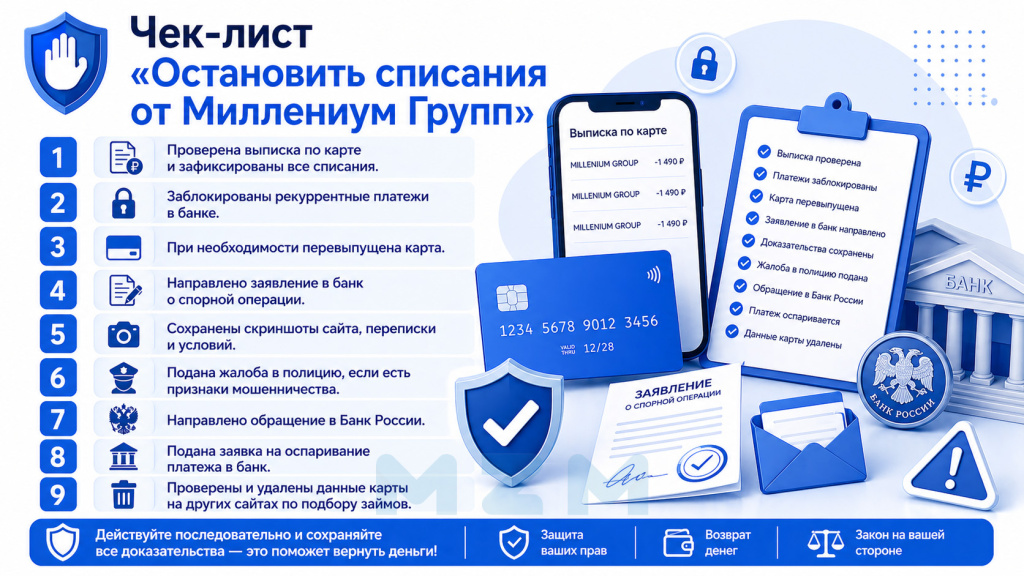 Чек-лист Остановить списания от Миллениум Групп