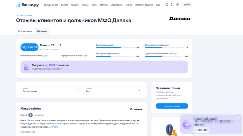 Положительный отзыв заемщика на сайте Банки.ру