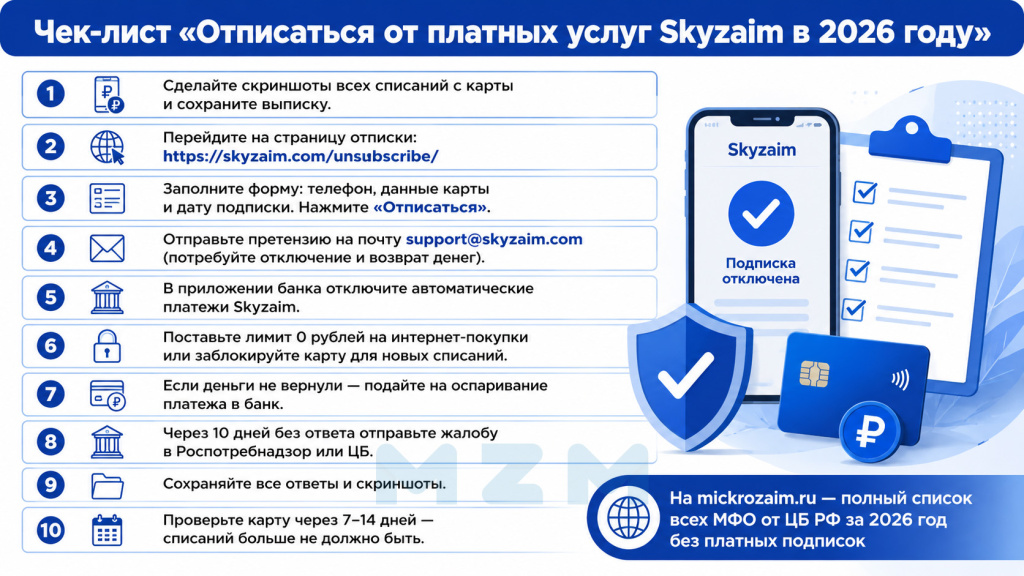 Чек-лист Отписаться от платных услуг Skyzaim