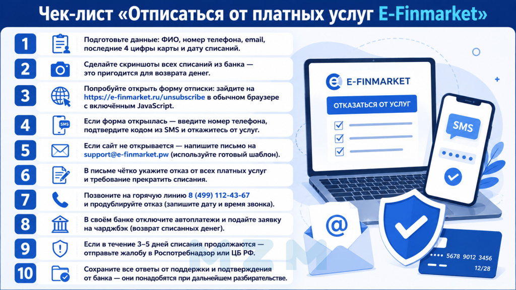 Чек-лист Отписаться от платных услуг E-Finmarket