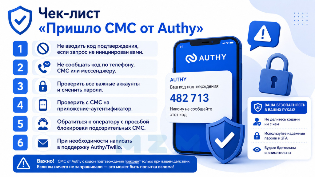 Чек-лист Пришло СМС от Authy