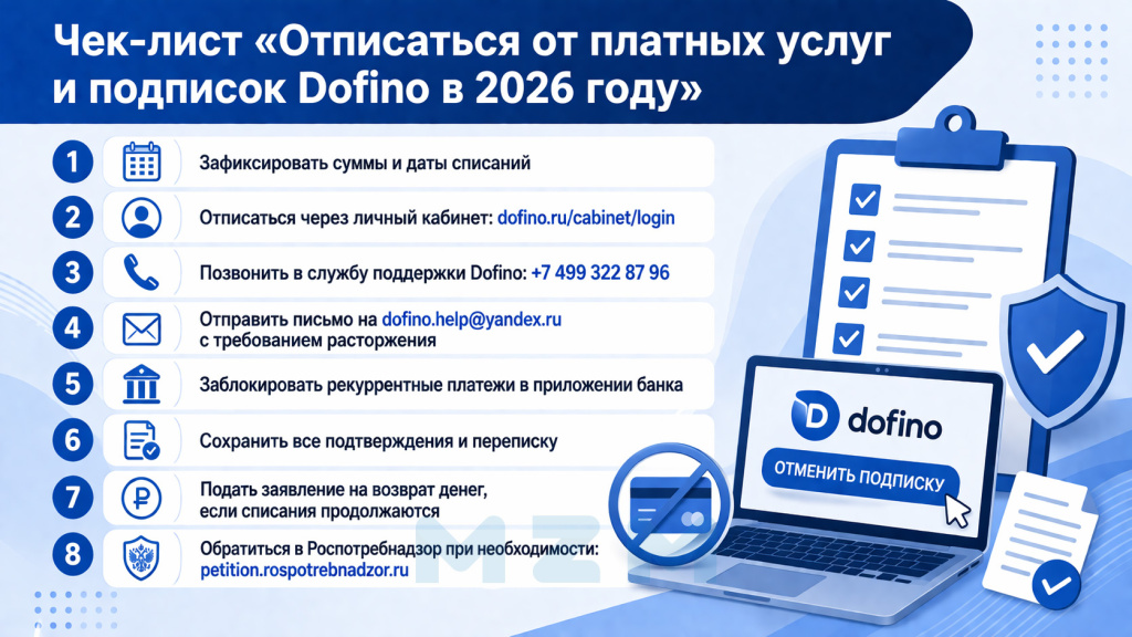 Чек-лист Отписаться от платных услуг и подписок Dofino