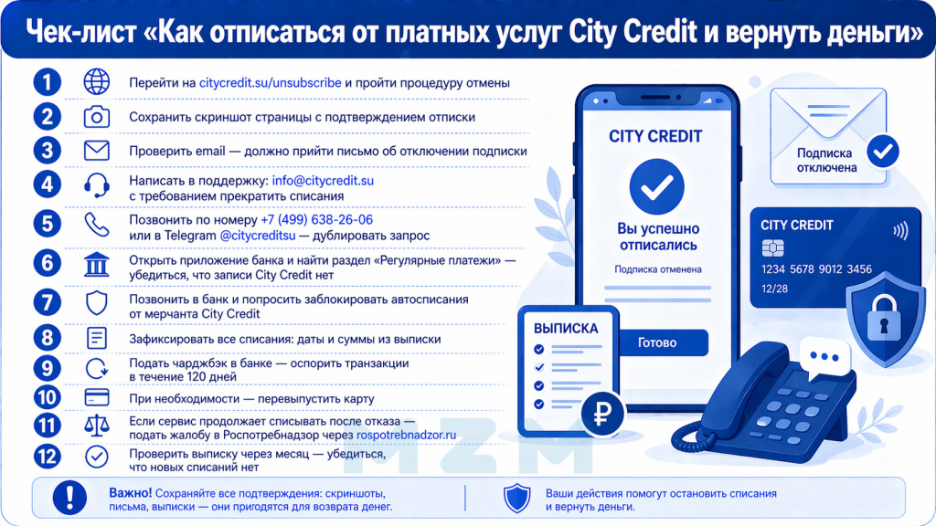 Чек-лист Как отписаться от платных услуг City Credit