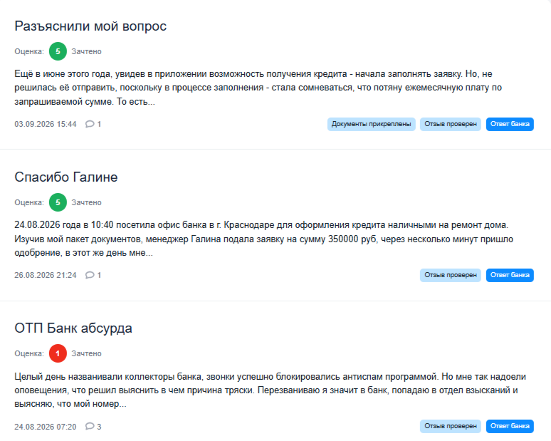Отзывы про ОТП Банк на Банки.ру