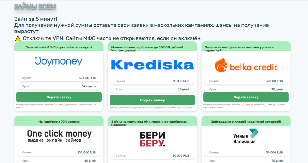 Сайт сервиса v.win-zaim.ru