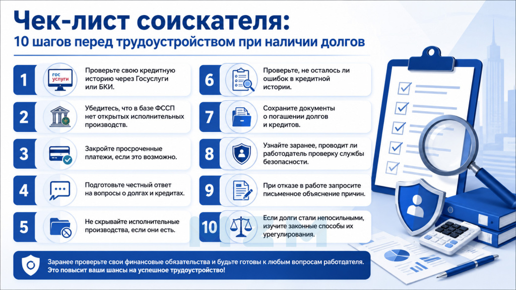 Чек-лист перед поиском работы с долгами