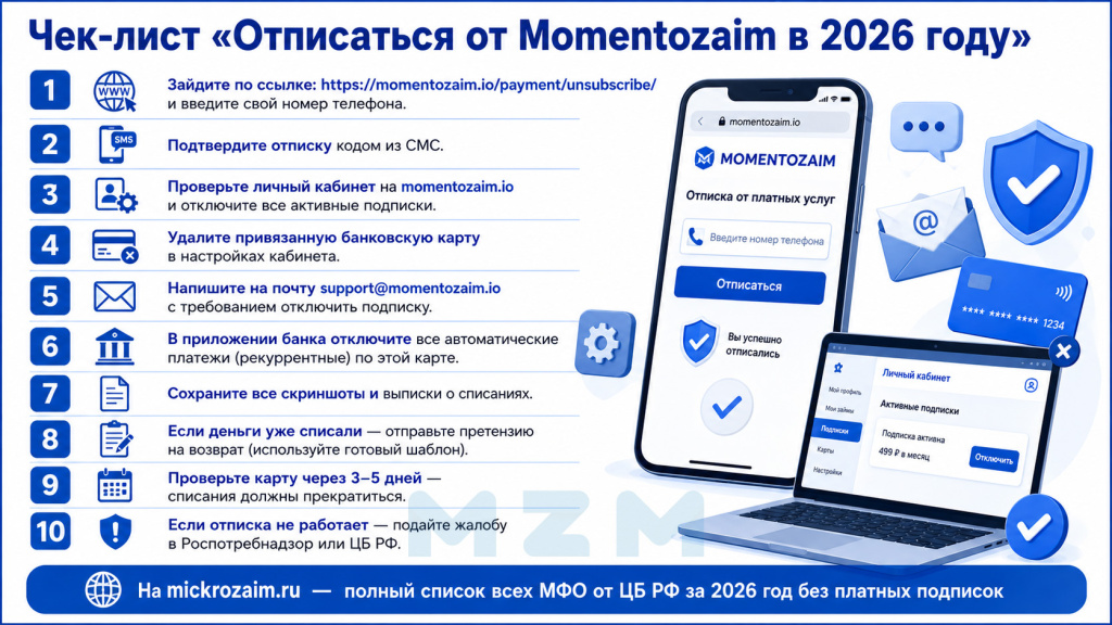 Чек-лист Отписаться от Momentozaim
