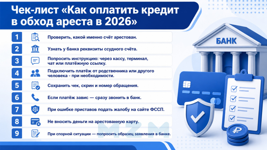 Чек-лист Как оплатить кредит в обход ареста