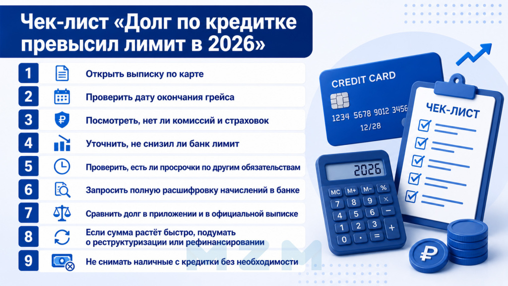 Чек-лист Долг по кредитке превысил лимит