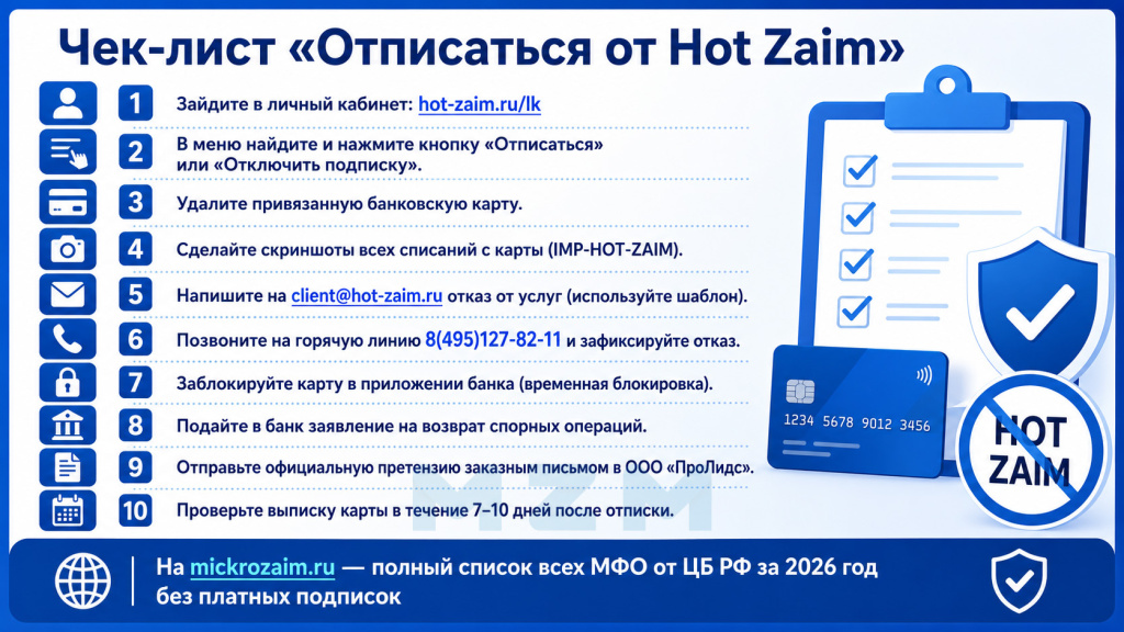 Чек-лист Отписаться от Hot Zaim