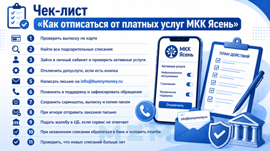 чек-лист отписаться от платных услуг МКК Ясень