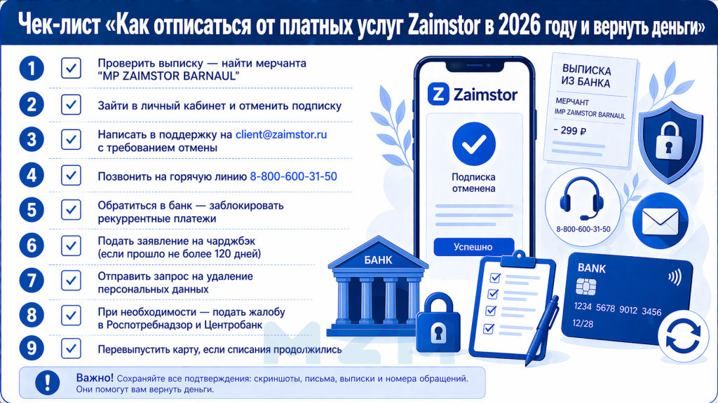 Чек-лист Как отписаться от платных услуг Zaimstor