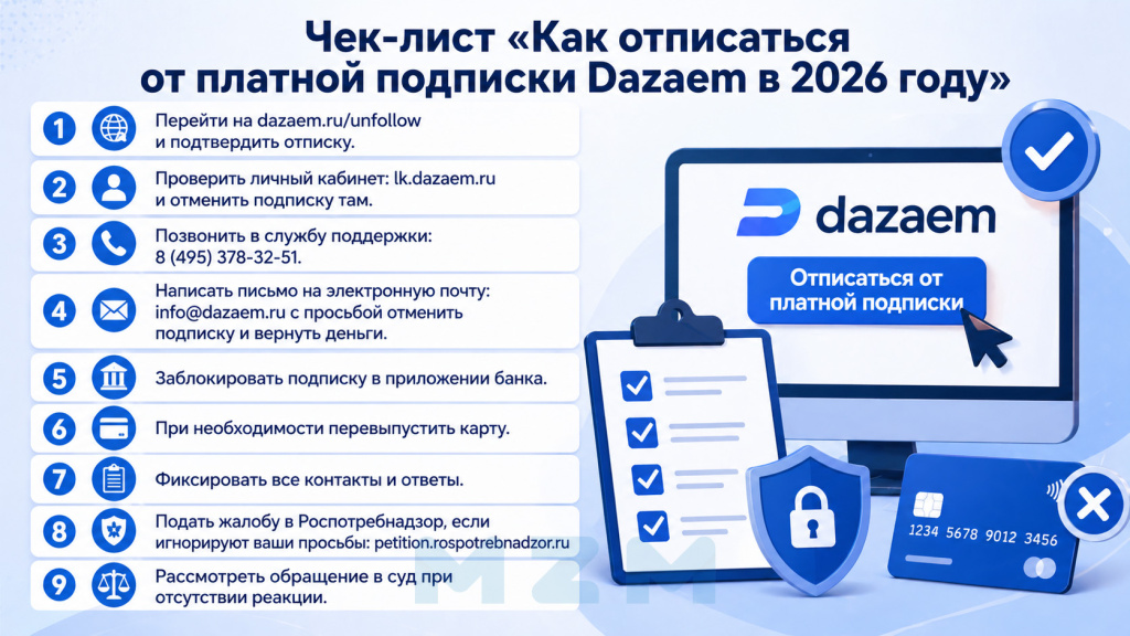 Чек-лист Как отписаться от платной подписки Dazaem