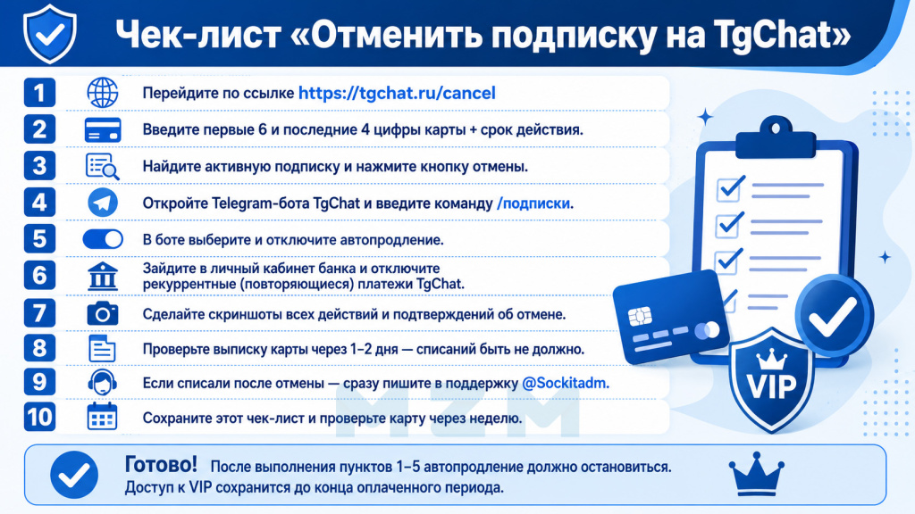 Чек-лист отмены подписки TgChat