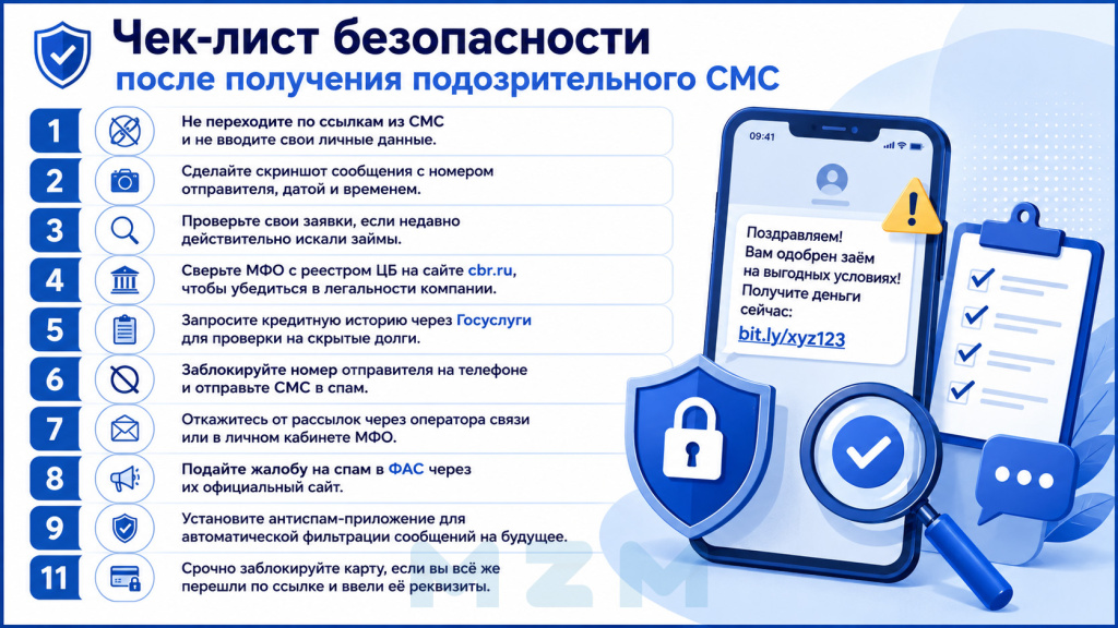 Чек-лист безопасности после получения подозрительного СМС