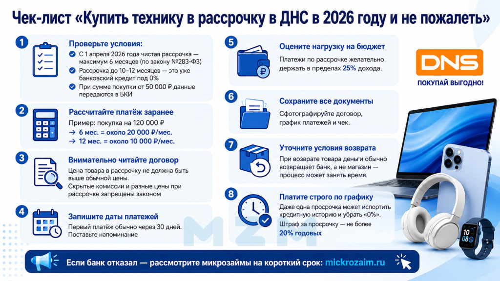 Чек-лист Купить технику в рассрочку в ДНС
