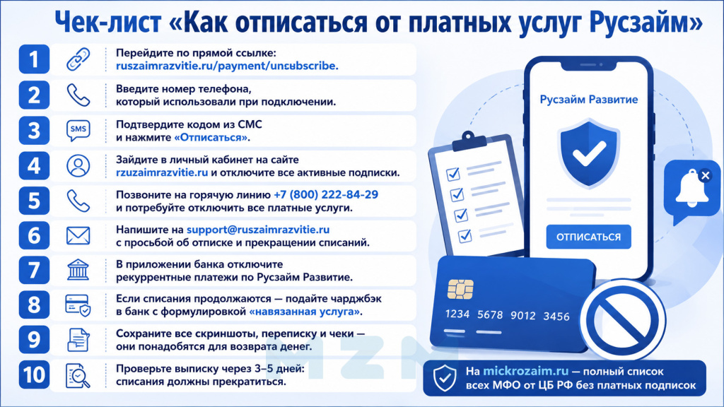 Чек-лист Как отписаться от платных услуг Русзайм