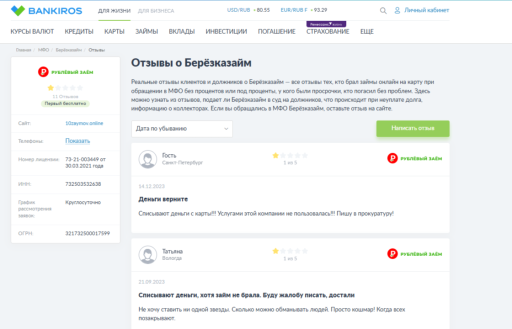 Сайт bankiros.ru