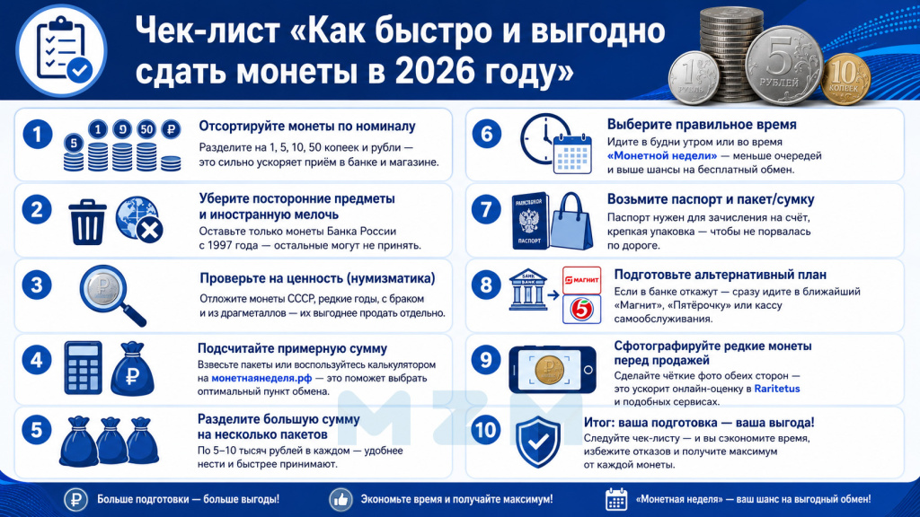 Чек-лист Как быстро и выгодно сдать монеты