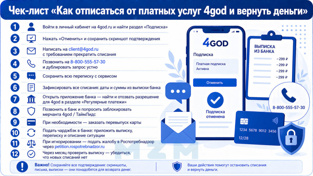 Чек-лист Как отписаться от платных услуг 4god