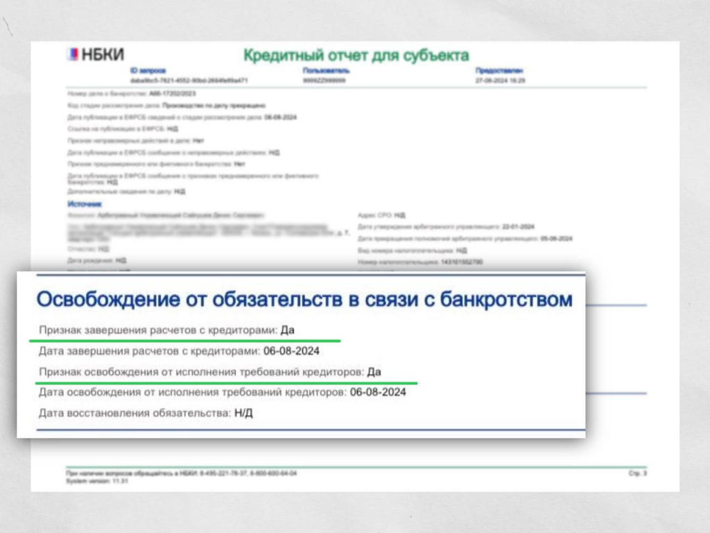 запись о прошедшей процедуре банкротства