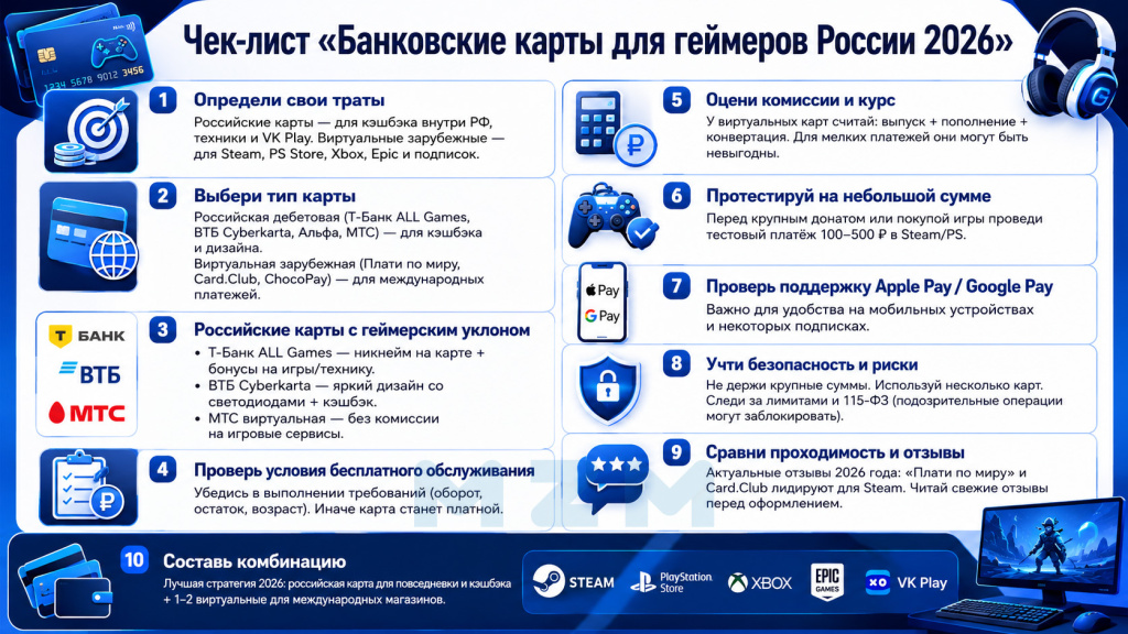 Чек-лист Банковские карты для геймеров России