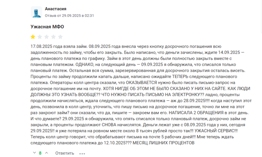 Негативный отзыв о МКК «Веб-займ»на сервисе «Бробанк»